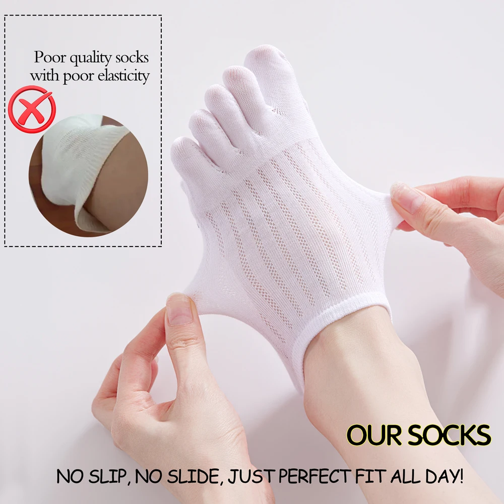3 Pairs Women's Summer Toe Socks Modal Cotton Thin Breathable Mesh Anti Odor Moisture Wicking No Show Boat Socks Non Slip image 5
