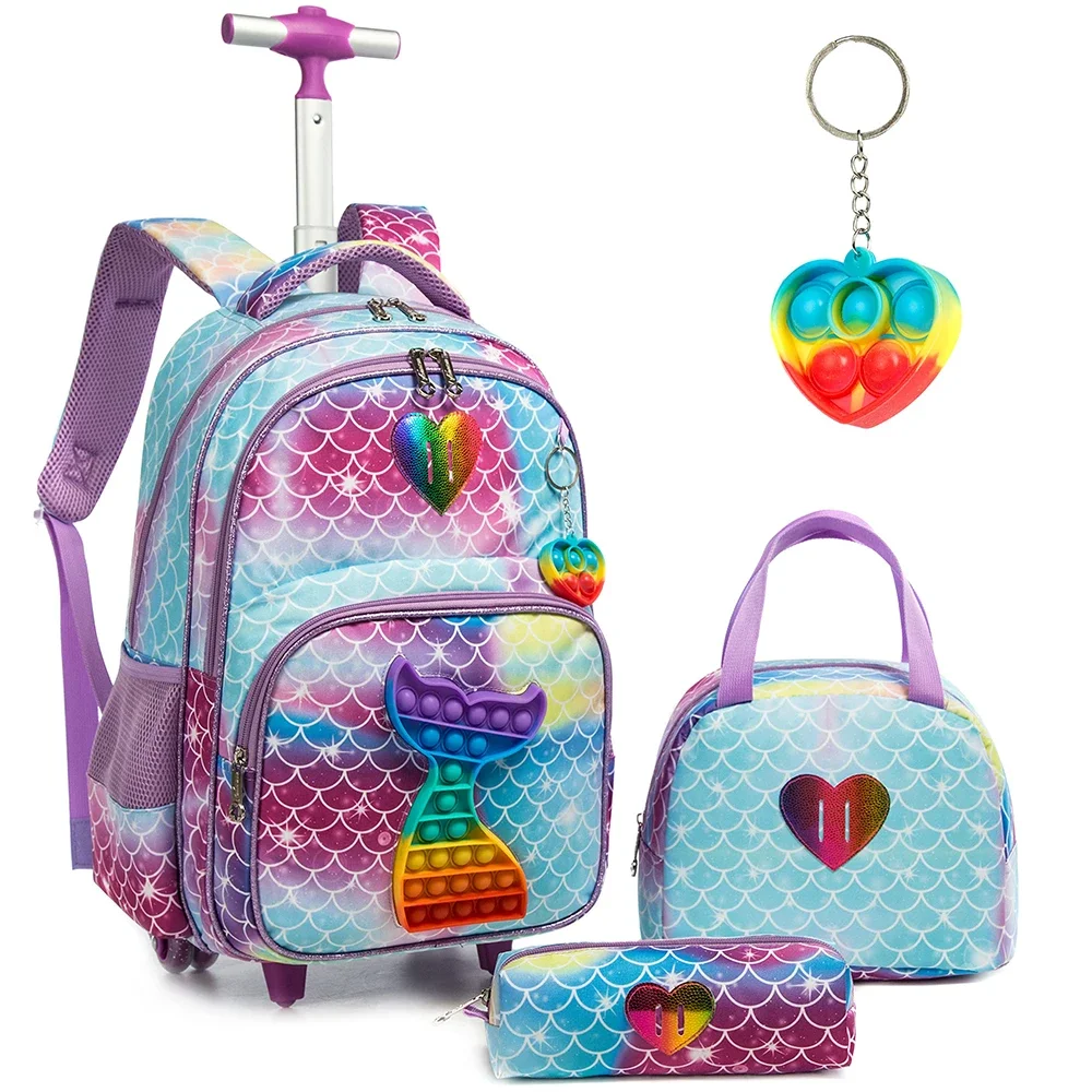 Bikab 3Pcs Kids Bagage Wielen Tas Schooltassen Voor Meisjes Met Wielen Met Lunchbox Etui Kid Bagage met Roller