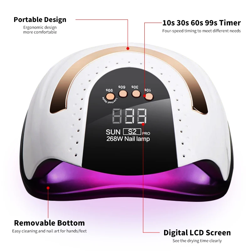 Professional 268W Nail Dryer Manicure 57led lampada per unghie per polimerizzazione rapida tutti gli strumenti per saloni di asciugatura per unghie con smalto per unghie in Gel UV