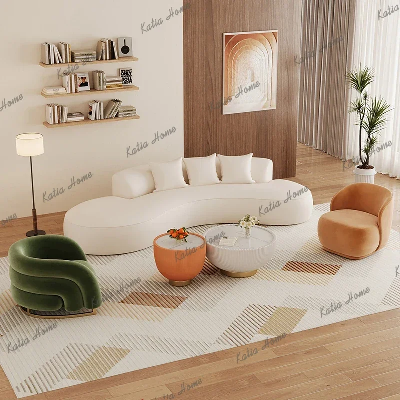 PG Nordic Cat-Scratch-Resistant Leather Living Room Sofa Modern Rest Area Reception Sofa Simple Curved Commercial Furniture FYSS