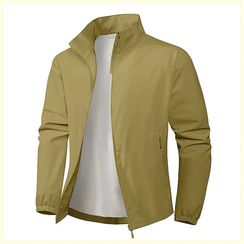 Men's Autumn Stand Collar Lightweight Jacket Casual Outdoor Sports Solid Color Breathable Fitness Running Streetwear Versatile 5