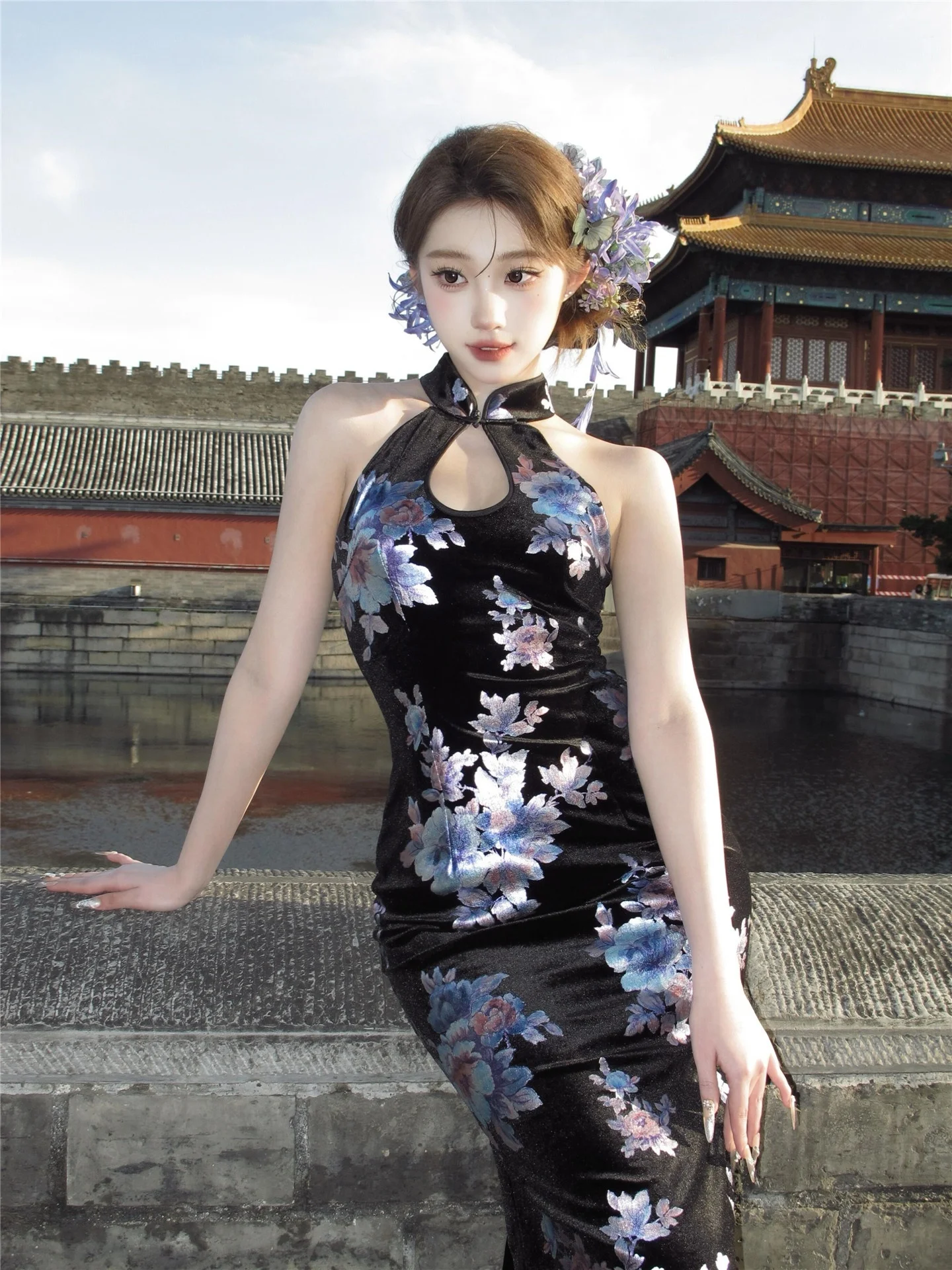 

New Chinese Sle Photoaphy Costume Portrait Art Photo ooting Traditional Floral Hairpin Retro National Sle