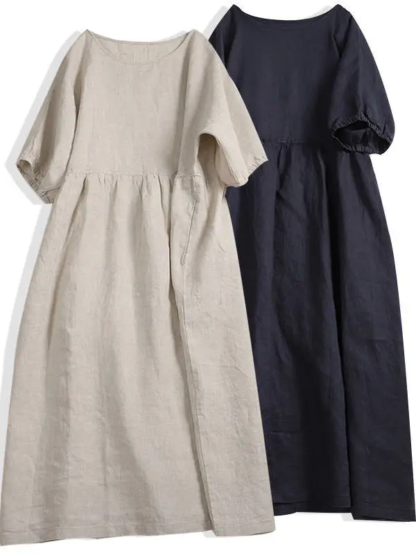 Jupe de poupée mi-longue en coton et lin pour femmes, ample, ort Sve Dr, Simple, couleur Pure, taille ample, ligne a, été décontracté Dr