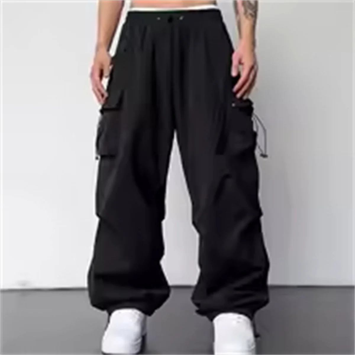 

Spring Summer Men Casual Cargo Pants Big Pockets Streetwear Black Out Door Elasticity Sports Fashion Oversize Couple Pants