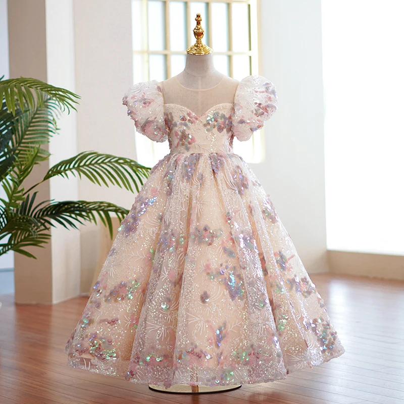 Little Girls Long Dress Party Evening Elegant Luxury Weddings Ball Gown Kids Formal Occasion Pageant Dresses Sequin for Children