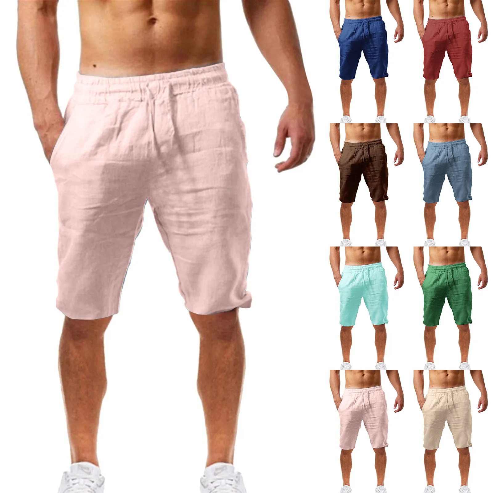 2026 Summer Men's Shorts Cotton Linen Casual Bermudas Men Classic Breathable  short pants Solid Color Clothing Beach Shorts Male