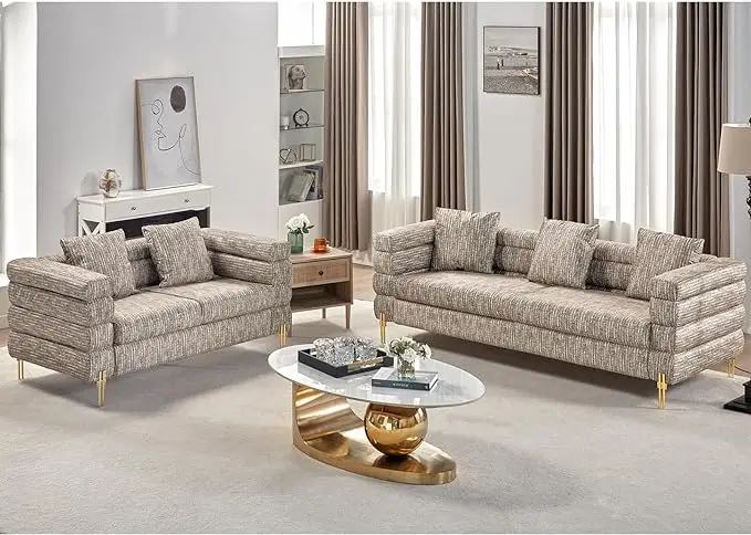 

2 Piece Set 24''Extra Deep Seat Sofa for Living Room, Oversized Sofa, 3 Seat Sofa and Loveseat, Sectional Couch Set, Calico