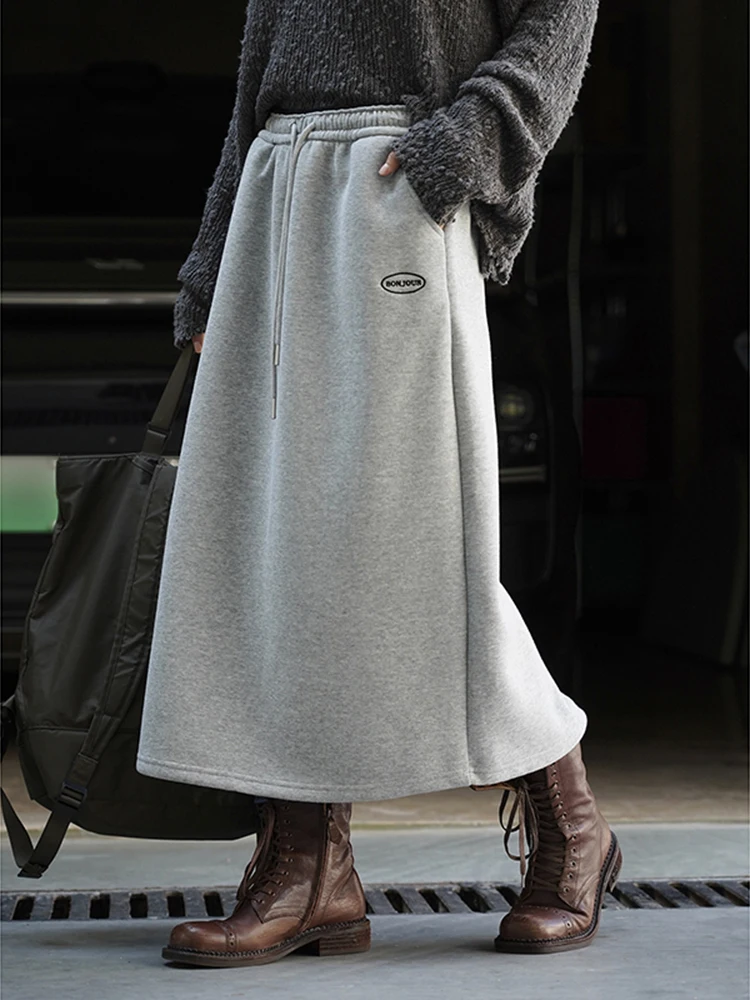 FANAN Koreanischen Stil Hohe Taille Röcke Für Frauen Stickerei Design Gerade Mid-länge Rock Weibliche Kleidung 2025, Herbst neue