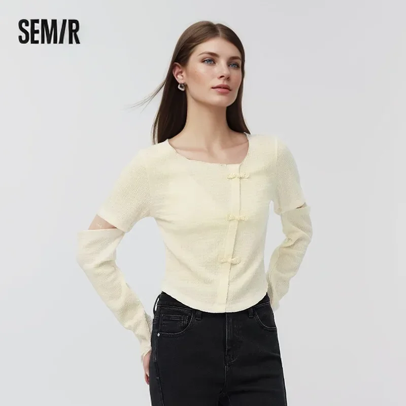 Semir 2024 T-Shirt Women Short Slim Sweet And Cool Little Man Long Sleeve  National Style Tee Shirts top for women