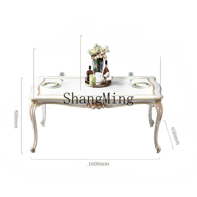

ZHB court pastoral wood carving flower long dining table retro classic villa dining table and chair combination G