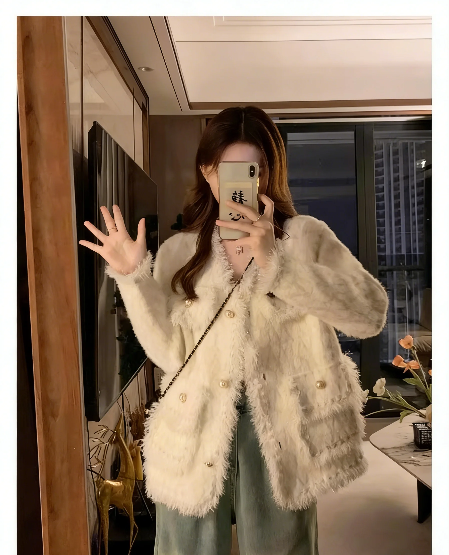 

Женская зимняя куртка из твида с искусственным мехом норки больших размеров, элегантная, в стиле «Маленький аромат», теплая, пушистая верхняя одежда для пышных дам