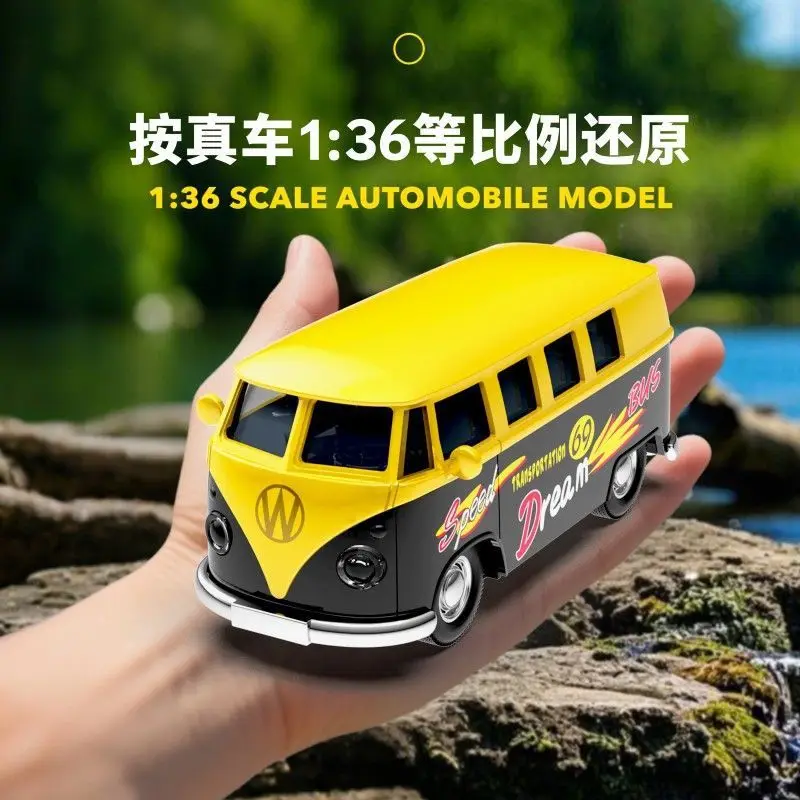 1:36 버스 T1 장난감 자동차 합금 밴 자동차 모델 도어 오프닝 레트로 어린이 장난감 자동차