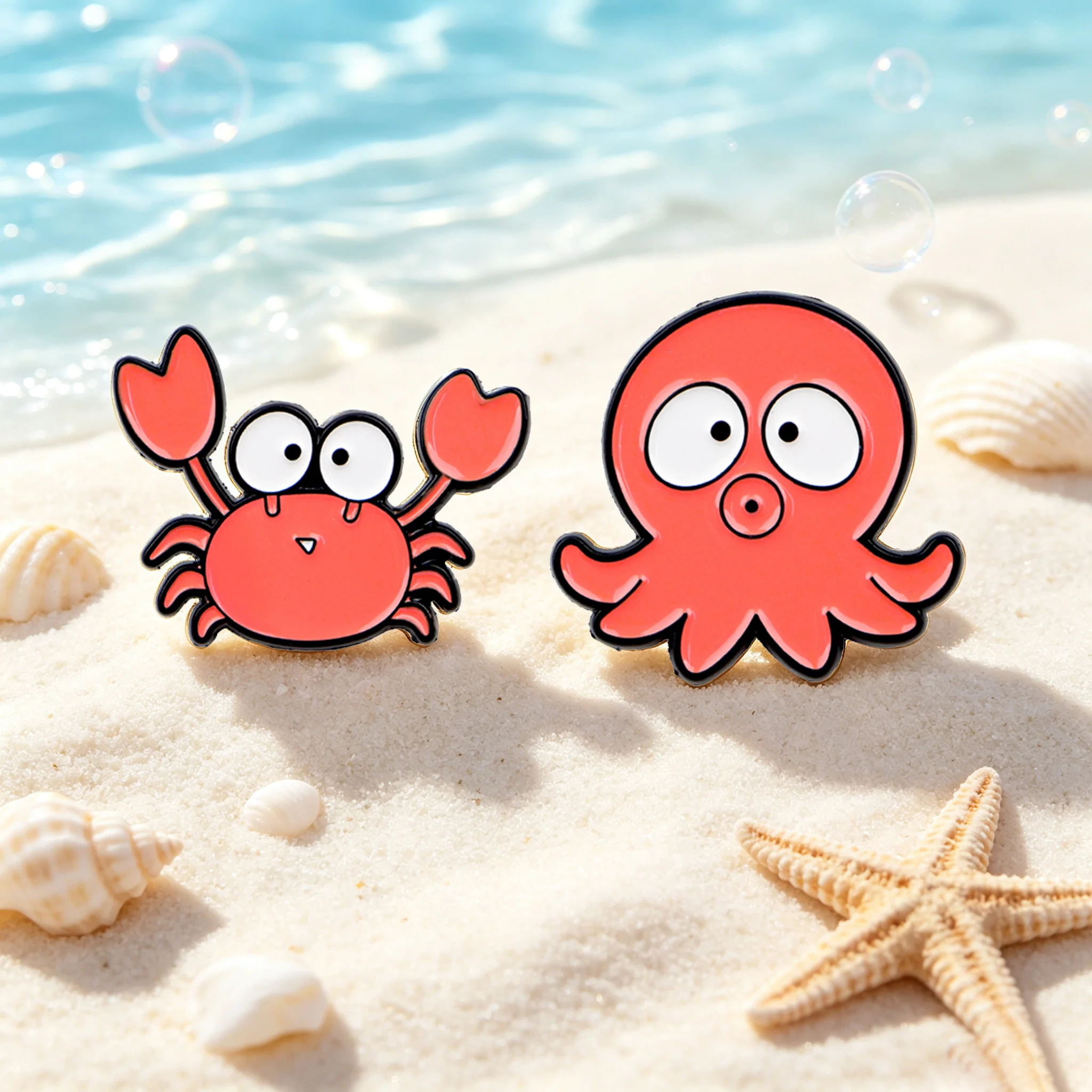 2Pcs Cartoon Crab Octopus Enamel Pins Set Kawaii Sea Animal Lapel Badge Brooch for Jacket Backpack Clothing Decoration Gift