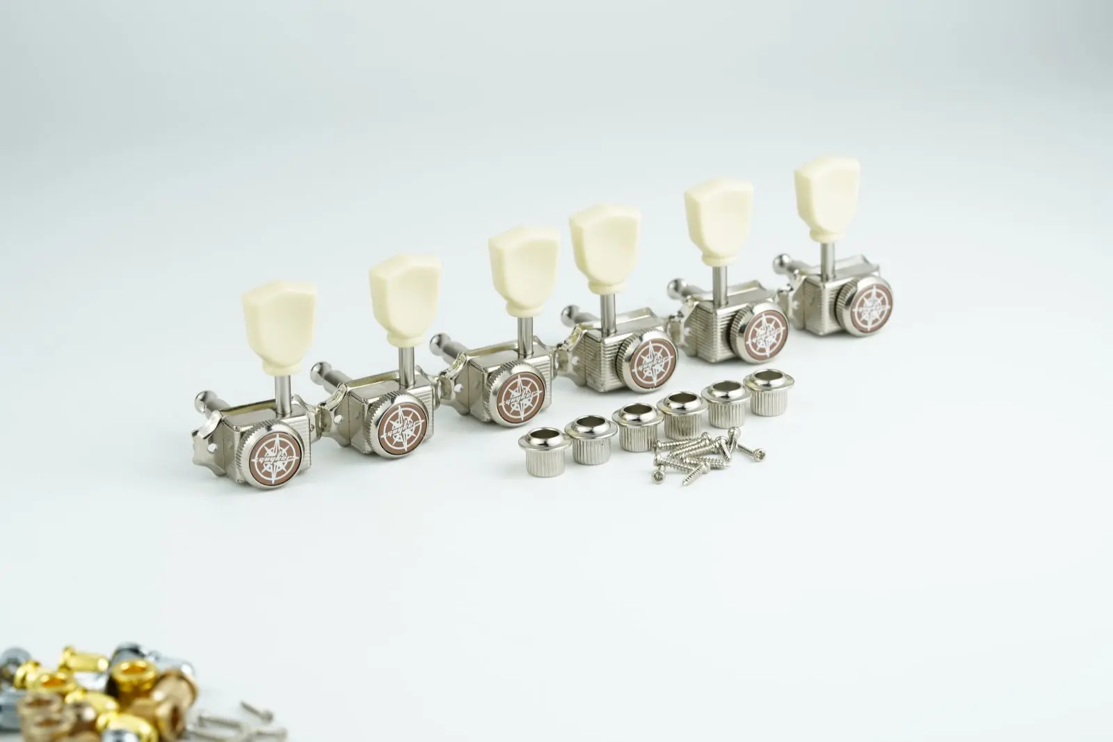 1 Set GUYKER Cream Handle Locking String Vintage Deluxe Electric Guitar Machine Heads Tuners  3R3L Tuning Pegs, view 5
