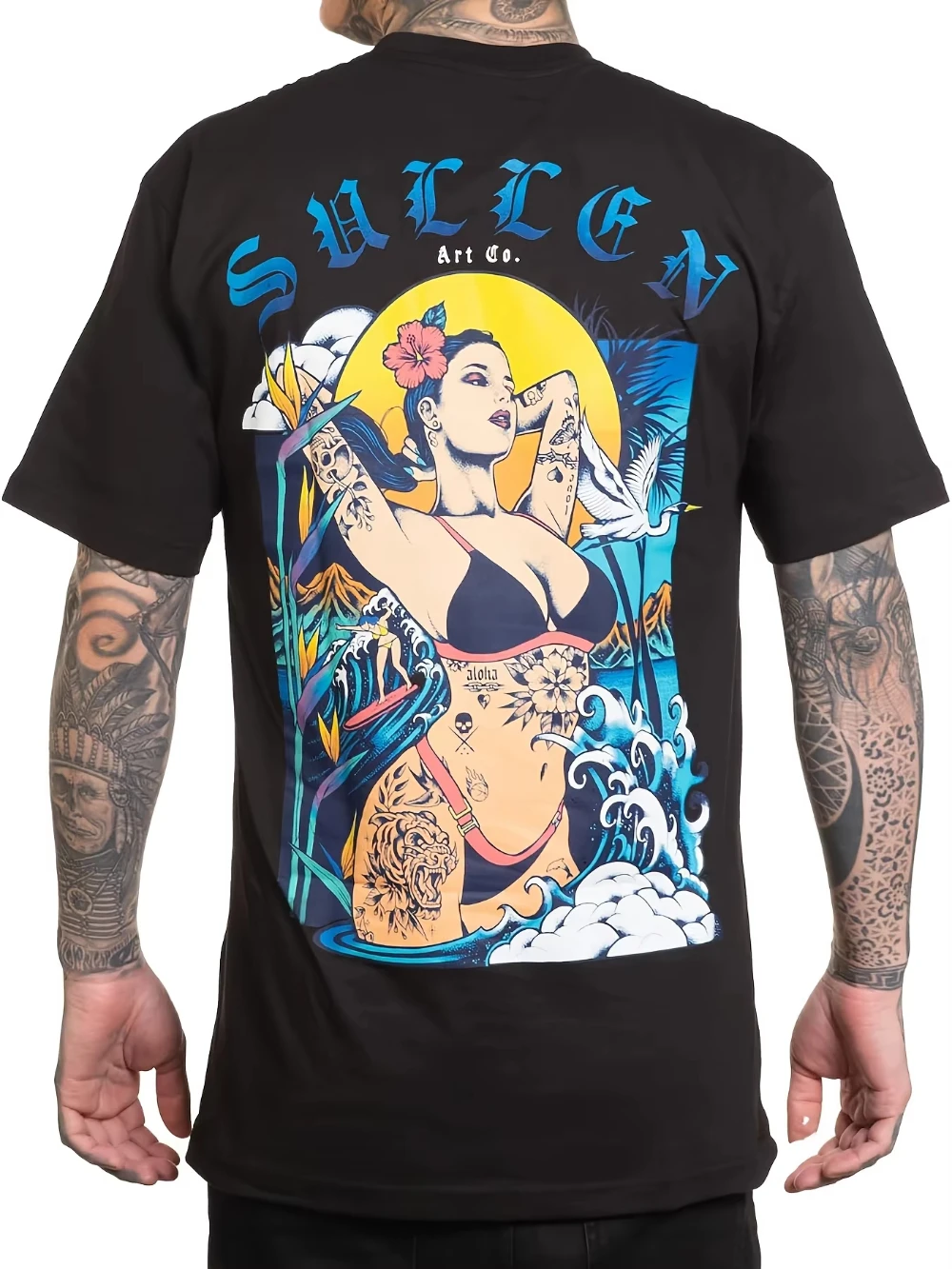 

Мужская черная футболка Sullen Island Escape Amazon, эксклюзивная черная футболка с короткими рукавами и рисунком татуировки, повседневная хлопковая футболка с круглым вырезом, лето 2023 г.