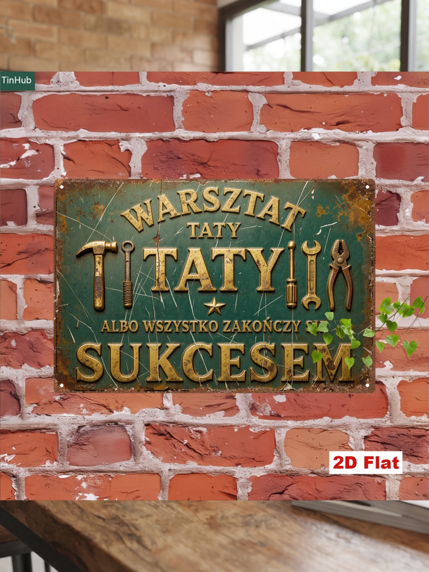 2D Flat, 2D Flat 1pc Vintage Polish Slogan Metal Sign, 7.87x11.81inch Iron Wall Decor with Repair Tool Graphics and "Dad's Workshop" Motivational Quote, Industrial Style Decoration, Suitable for Garage, Workshop, Bar, Cafe, Tin Painting