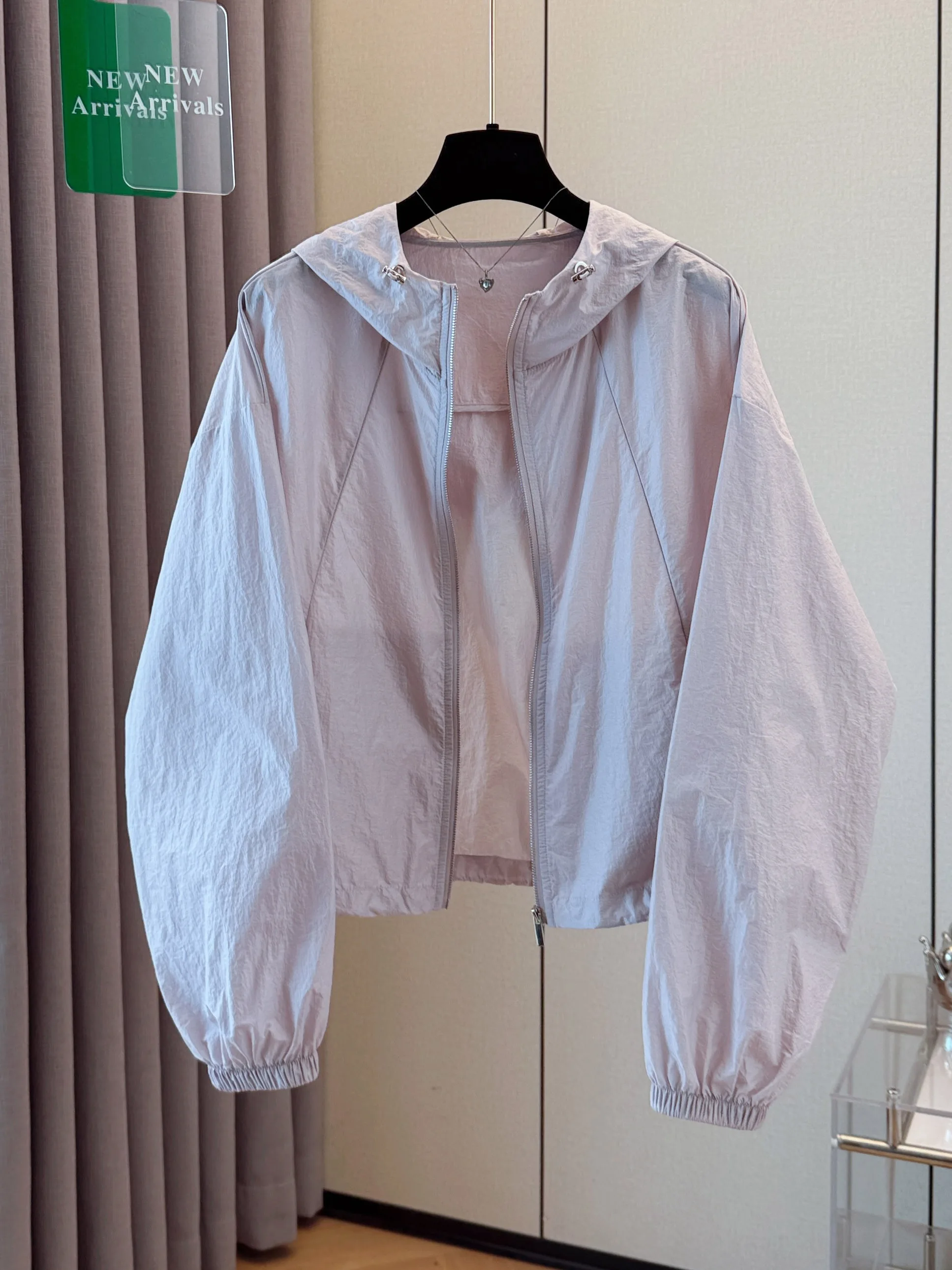 Candy Colored Women's Light Weight Open Cardigan UV Protection Coat Purple Summer Hat Included Small Size Short Outerwear