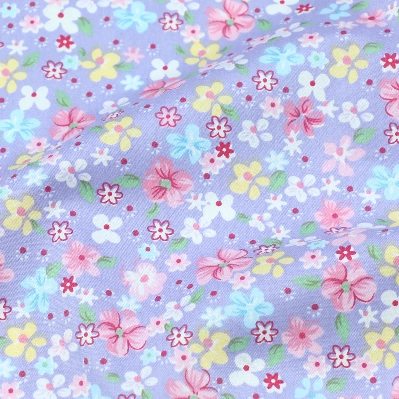 

160x50cm Purple Floral Fabric Cotton Twill Fabric Water Point Handwork Cloth Children's Wear Quilt Cover Fabric