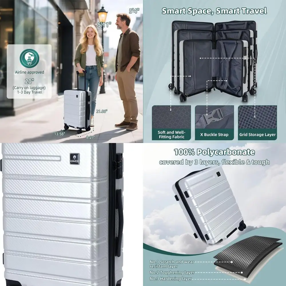 

Lightweight 20 Silver Spinner Suitcase with TSA Lock, YKK Zipper, and Double Wheels for Travel