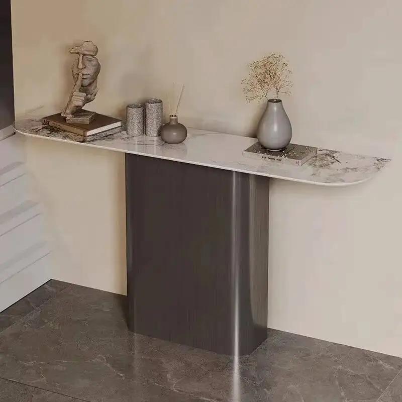 طاولة وحدة التحكم المعدنية العتيقة منتصف القرن الحديثة المدخل اللوبي طاولة وحدة التحكم الرخام الشمال تافولو دا سالوتو أثاث غرفة المعيشة