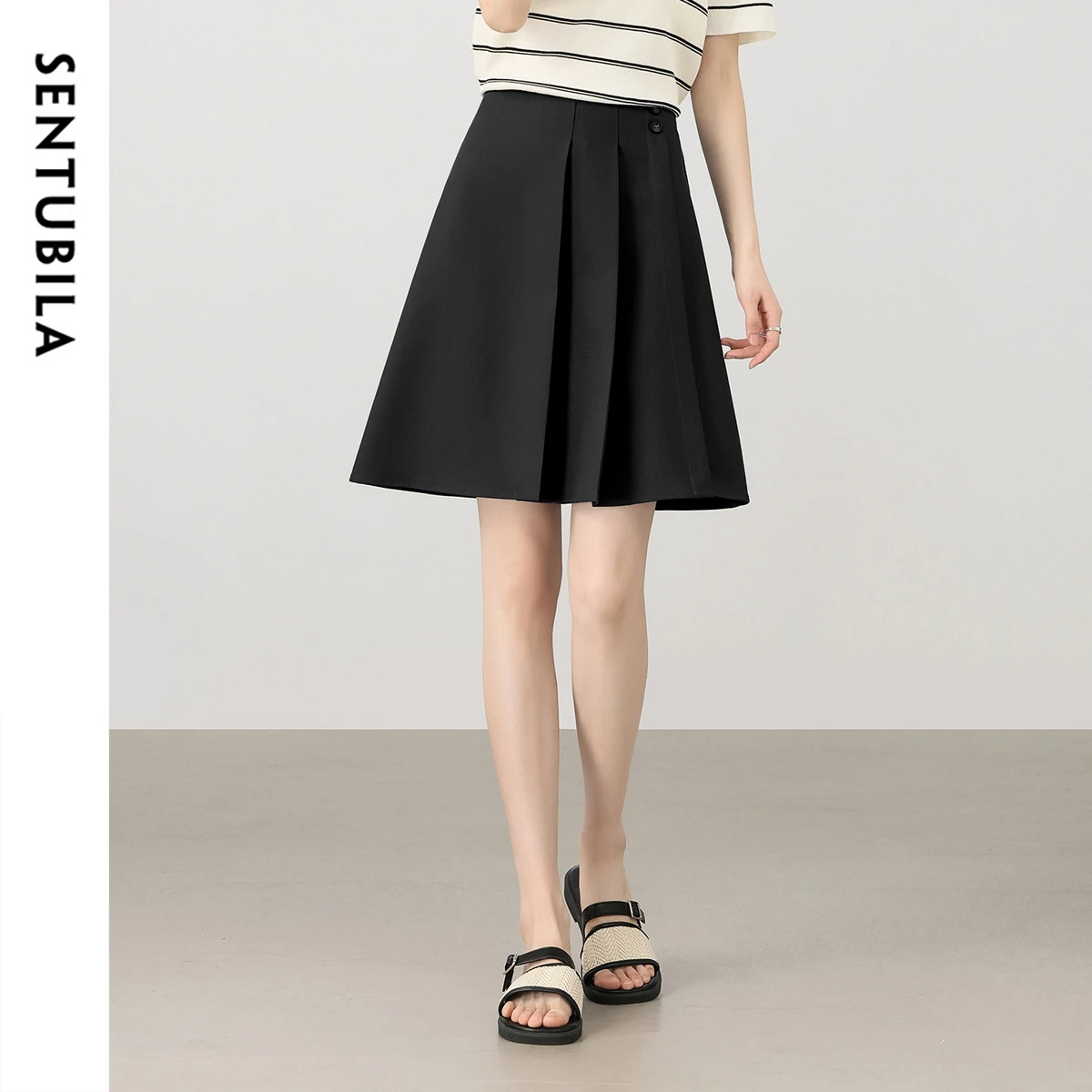 

SENTUBILA Women's Pleated Short Skirts Summer High Waist Black Mini A Line Skirt 2025 Office Collection Woman Clothing 152QB2377