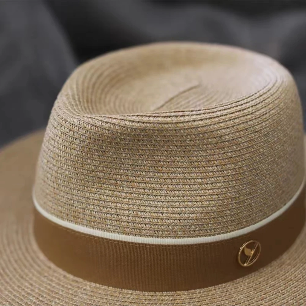 New Designer Natural Panama Soft 60cm Straw Hat Summer Women Men Wide Brim Beach Fedoras Caps UV Protection Sun Hats Couple Gift