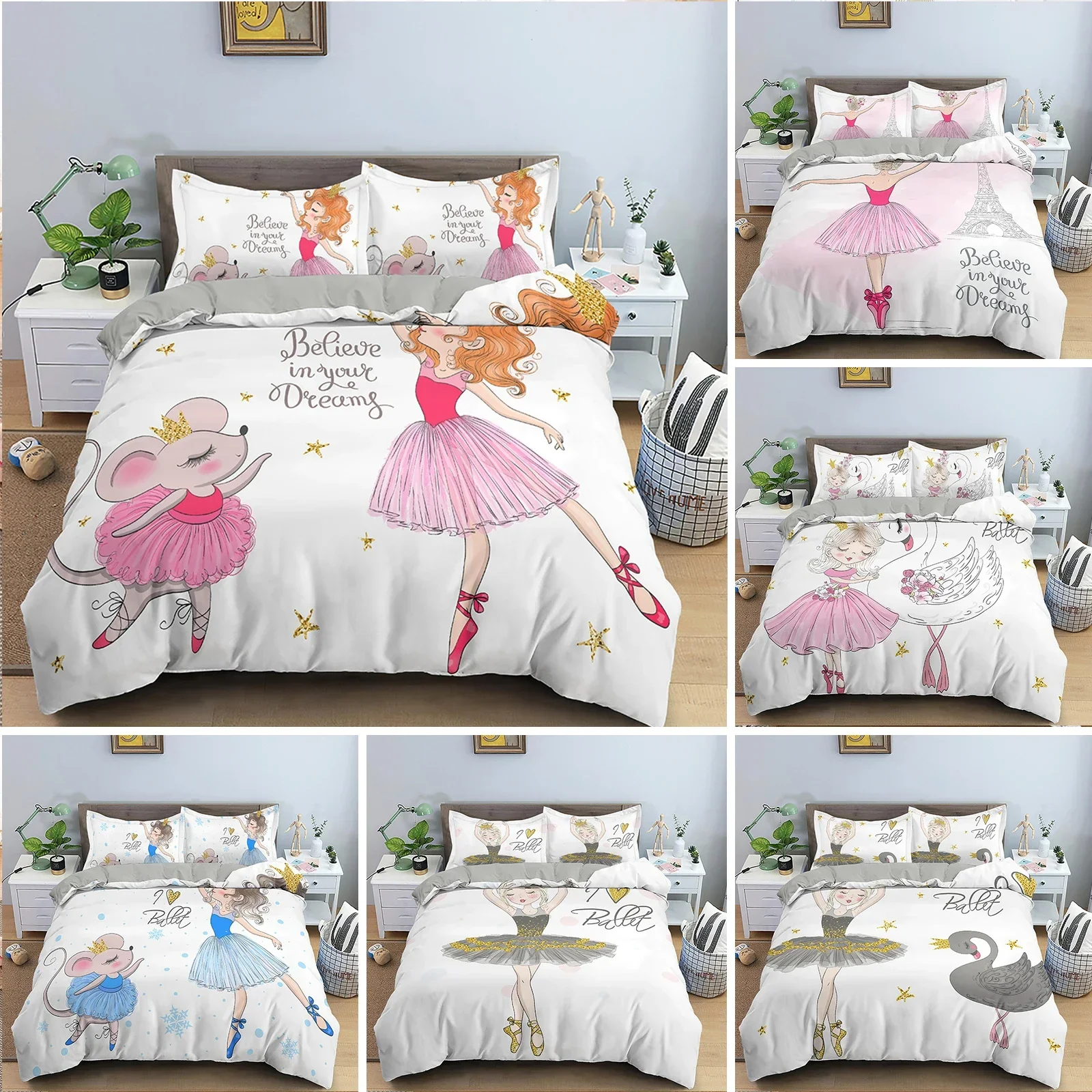 

Dancing Girl Duvet Cover Ballet Girls Bedding Set Home Textile Bedclothes Soft Girly Comforter Cover Queen/King Size for Kids