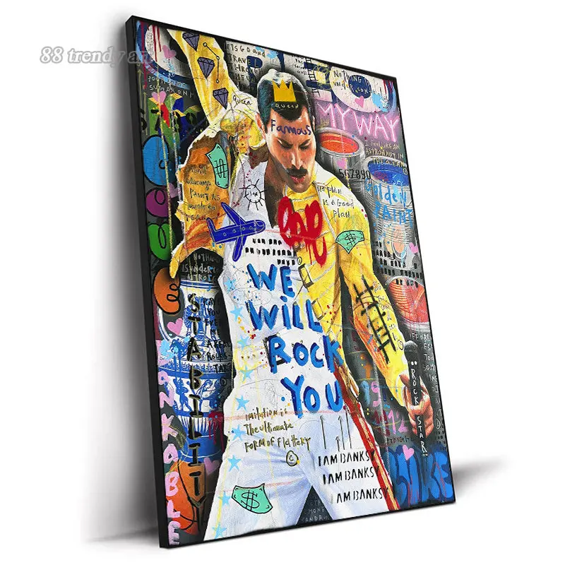 We Will Rock You Queen Freddie Mercury Bohemian Rhapsody Canvas Paintings Graffiti Posters Abstract Pop Street Art Wall Pictures