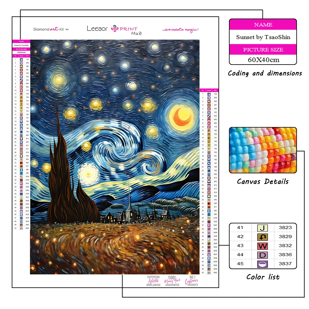 Fantasy Landscape Diamond Painting Moon Night Starry Sky Field Rhinestone Mosaic Cross Stitch Kits Cartoon Embroidery Home Decor