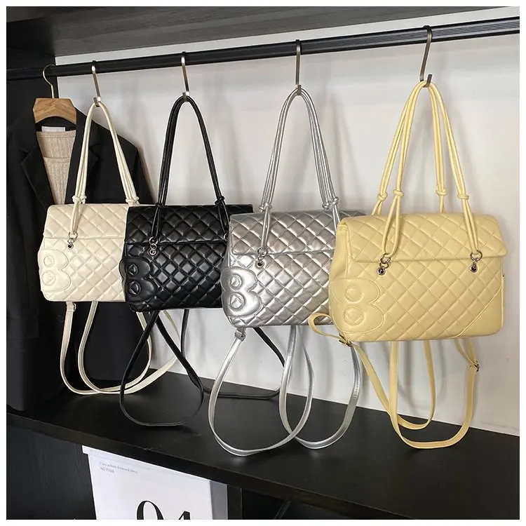 Bolso Preppy minimalista coreano para mujer, diseño acolchado inspirado en Chanel, maletín y mochila de hombro 2 en 1 de gran capacidad