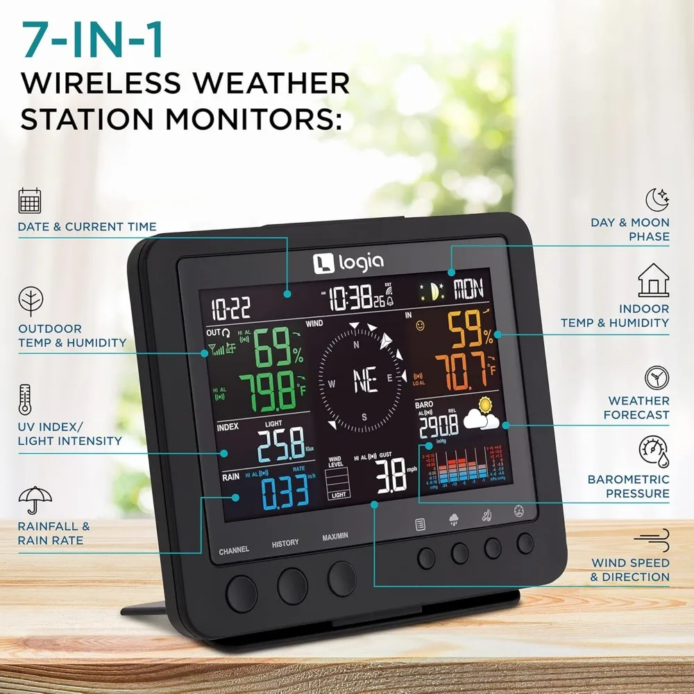 17-in-1 Weather Station with Wireless 7-in-1 Wireless Sensor Array Weather Monitoring System, Temperature Humidity Wind Speed