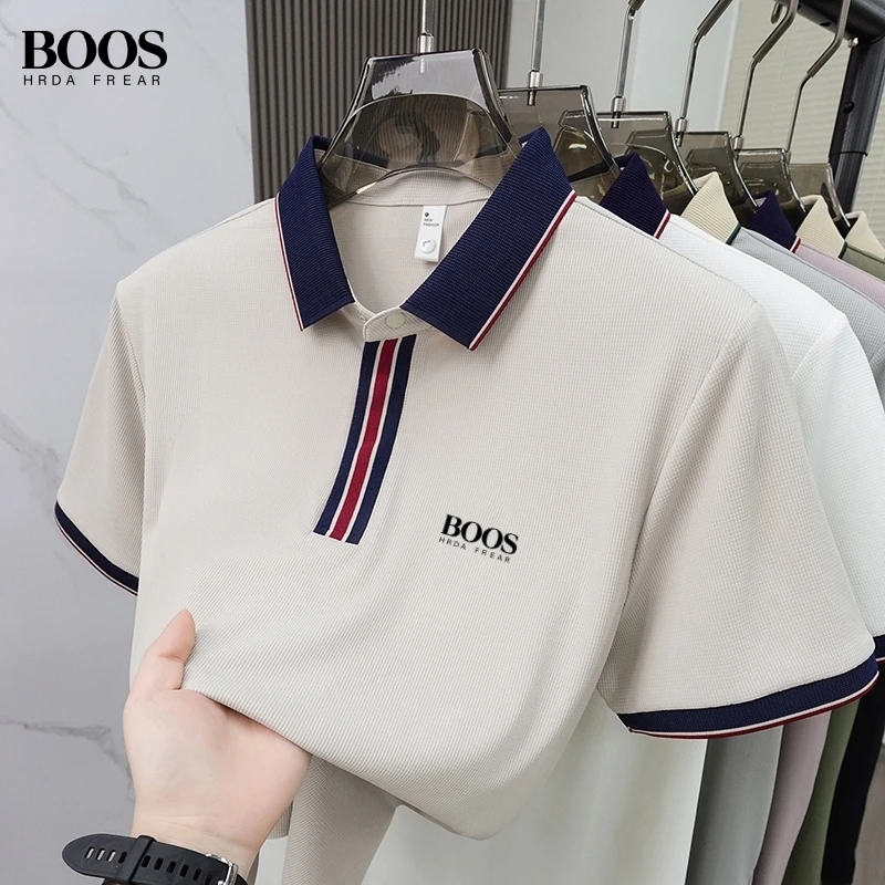 New summer high-quality silk polo shirt for men, fashionable and casual, silky smooth, moisture absorbing and breathable top