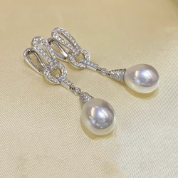 MeiBaPJ 10-11mm Natural Big Rice Pearls Fashion Long Drop Earrings 925 Silver Empty Tray Fine Wedding Jewelry for Women