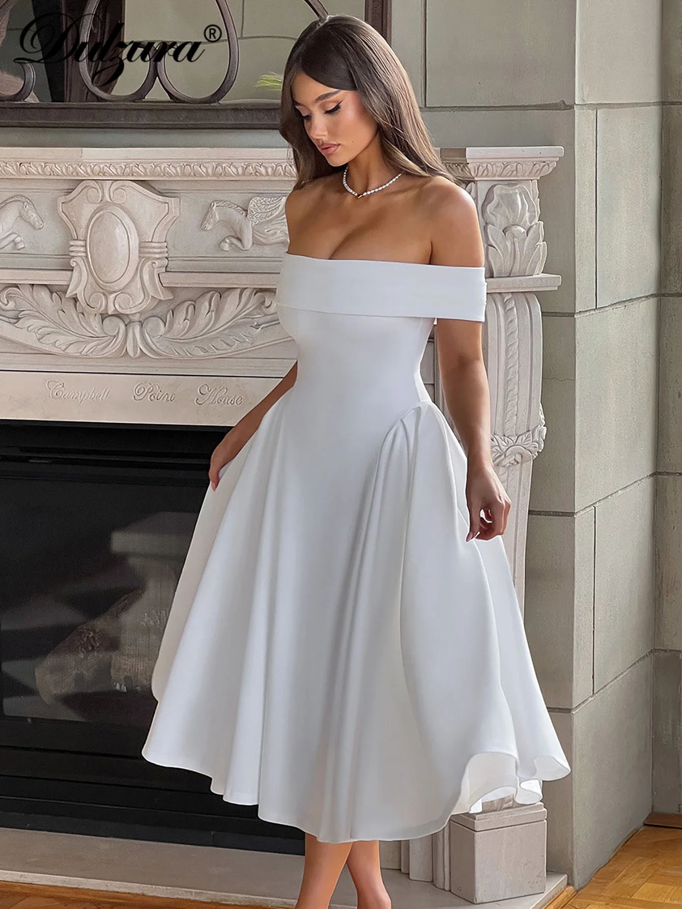 Dulzura Off Shoulder Sleeveless Slim Midi Dress Solid Sexy Elegant Outfit Women’A Party Club Prom Long Dress Winter Clothes