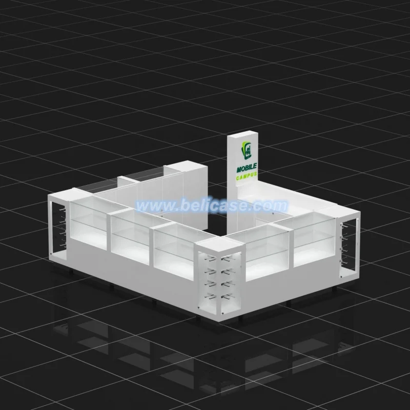 customized.Modern Design Cell Phone Kiosk Cell Phone Accessory Display Showcase Wood Mobile Counter Mall Kiosk