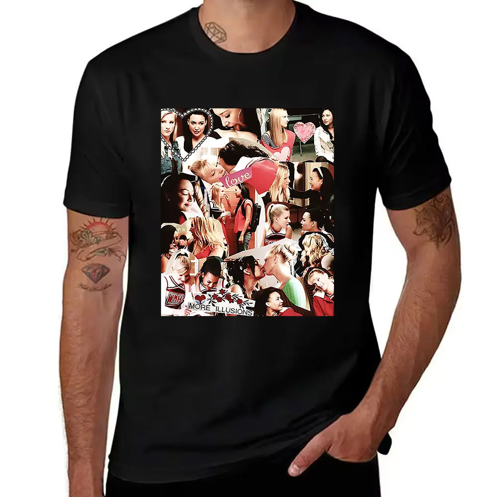 Men's Cotton T-Shirt Glee Brittany Santana Collage Print Casual Short Sleeve Tee for TV Show Fans
