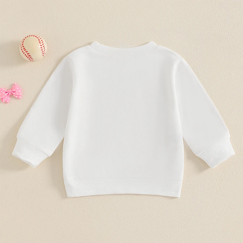 

Girls Long Sleeve Crew Neck Sweatshirt with Cute Bow and Baseball Print Pullover Hoodie for Kids Casual Wear