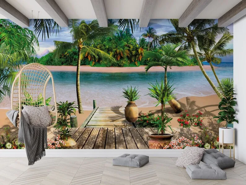 Customsize Sea View Wallpaper Tropical Wallpaper, Wall Mural That Will Make You Feel Like You Are On The Islands And On A Tropic