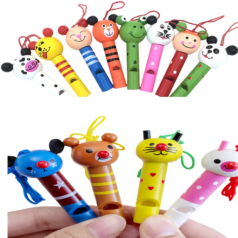 10-30PCS Wooden Cartoon Whistle with Rope Kids Birthday Wedding Party Guest Gift Souvenir Easter Boys Girls Classroom Prize Gift