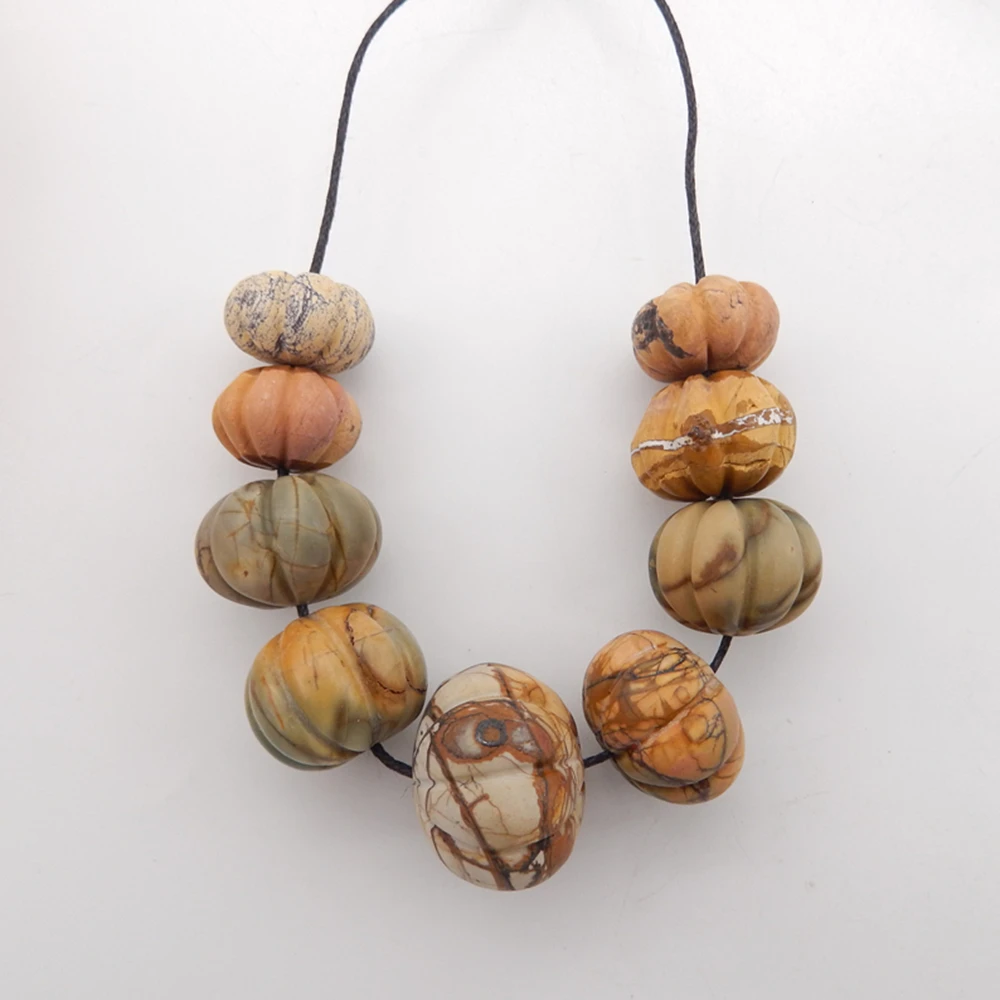 9PCS Natural  Semiprecious Jewelry Multi-Color Picasso Jasper Pumpkin Shape Fashion Earring Pendant Bead Accessories