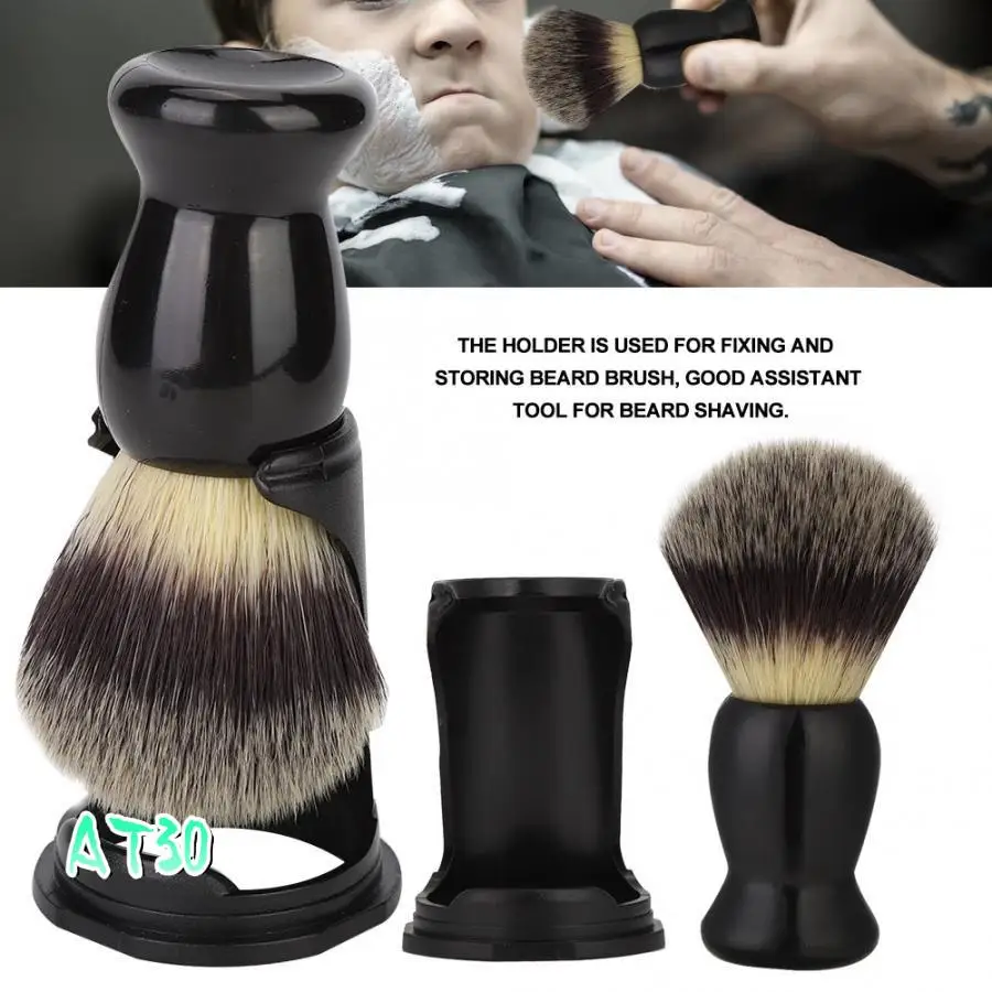 Soft Boar Bristle Wood Beard Brush Hairdresser Shaving Tool Men Mustache Comb Kit Shaving Stand Holder Set-AT30