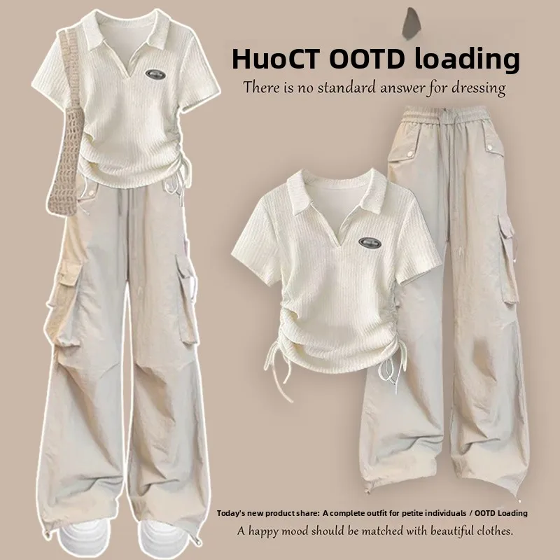 

Korean Style Casual Fashionable Women's Summer Outfit Set Workwear Pants Whole Set Super Cute Short Sleeve T-Shirt