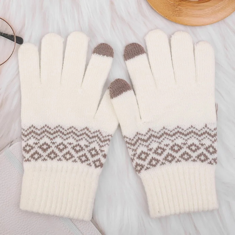 Women Men Warm Winter TouchScreen Gloves Stretch Knitted Mittens Wool Full Finger Guantes Female Crochet Gloves for Female