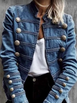 Vintage Commuter Denim Coat Women Autumn New European American Fashion Slim Fit Top Elegant All-match Double Breasted Jackets 2