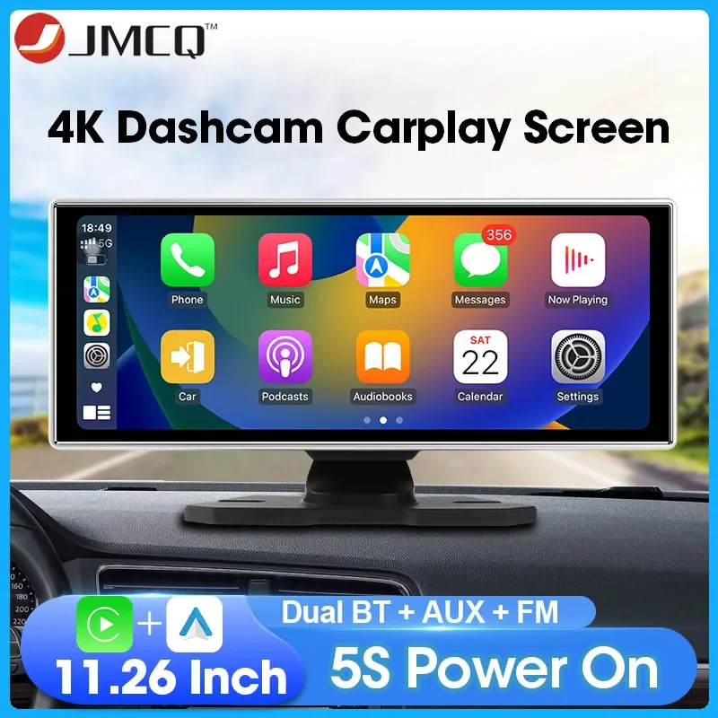 

JMCQ 11.26" 4K Car DVR Dashcam Carplay Smart Screen Support Carplay Android Auto Bluetooth FM Transmitter AUX Video Recorder