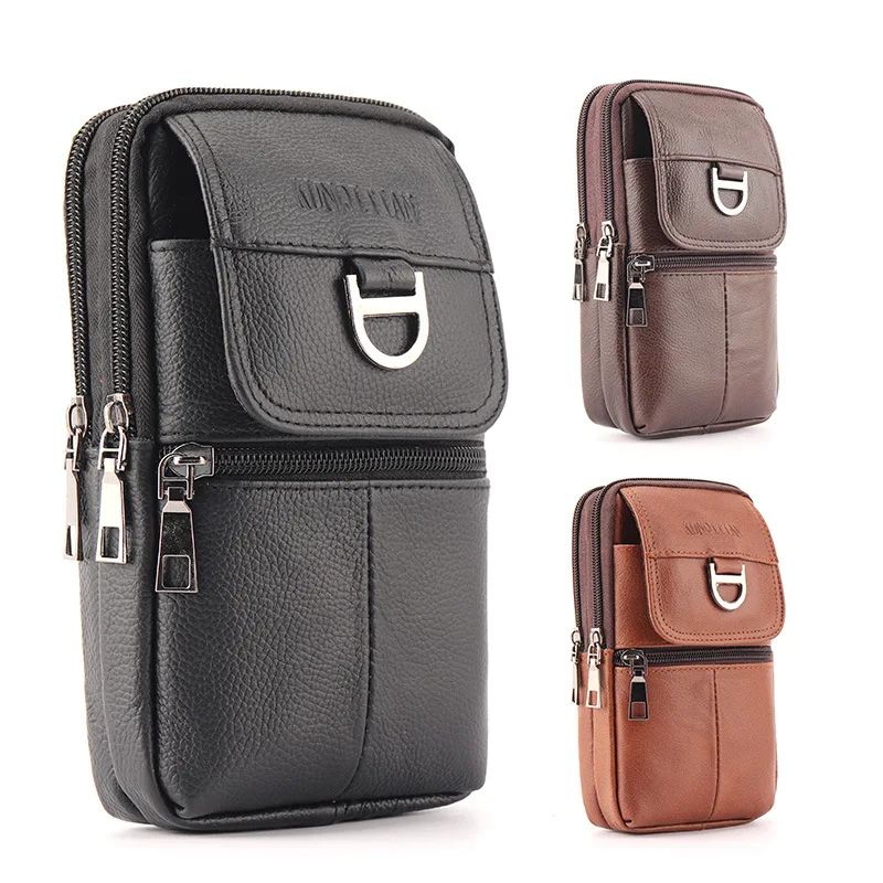 

Мужская кожаная поясная сумка - вместительная сумка для мобильного телефона на пояс - рюкзак для работы на открытом воздухе, спортивная сумка для походов, портативная сумка через плечо.
