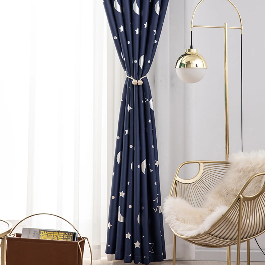 

1 Moon Print Thermal Insulated Blackout Curtain For Living Room Bedroom 100X130Cm Blackout Curtains Navy