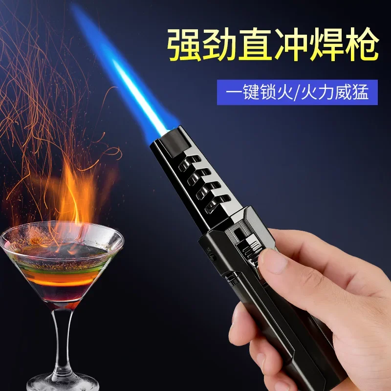 2024 New Strong Outdoor Long Gun Spray Butane Tube Lighter Kitchen Barbecue Metal Turbine Windproof Cigar Lighters