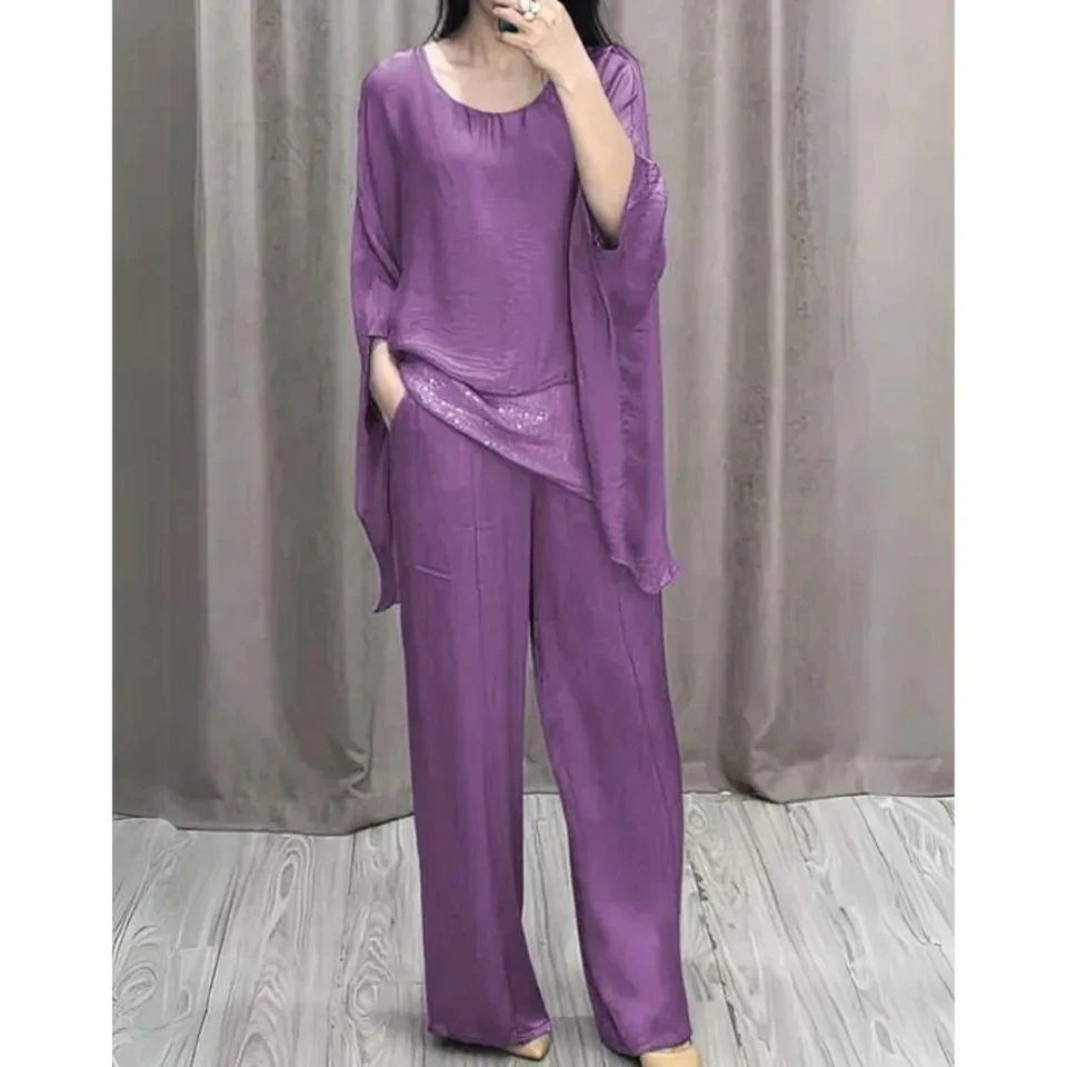 

Casual Loose Seven-point Sleeve Women Suit Spring Autumn New Solid Color Fashion Pocket Straight Pants Female Office 2 Piece Set