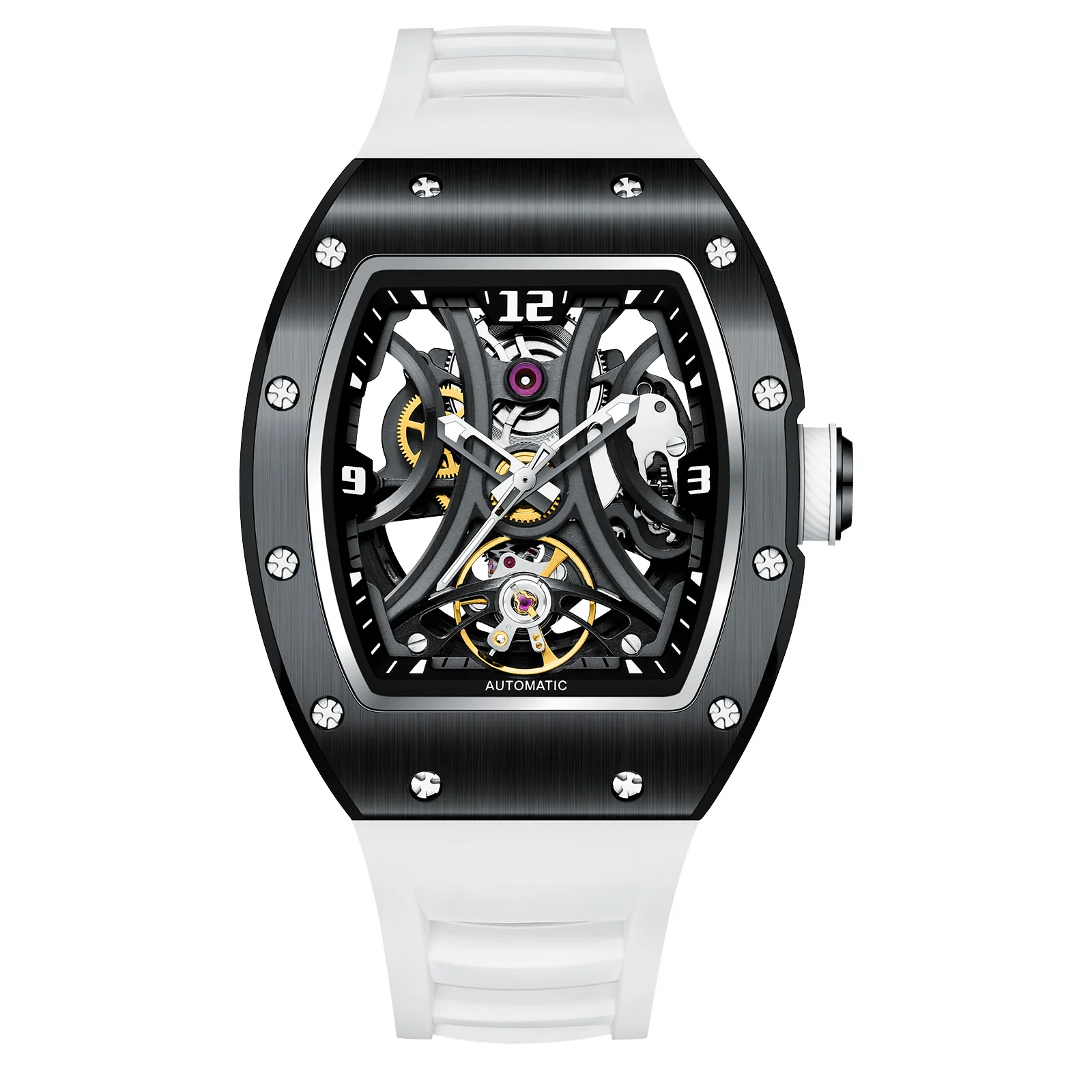 New Fashion Hollow Automatic Mechanical Watches Men Business Casual Leather Skeleton Tourbillon Wrist Watch